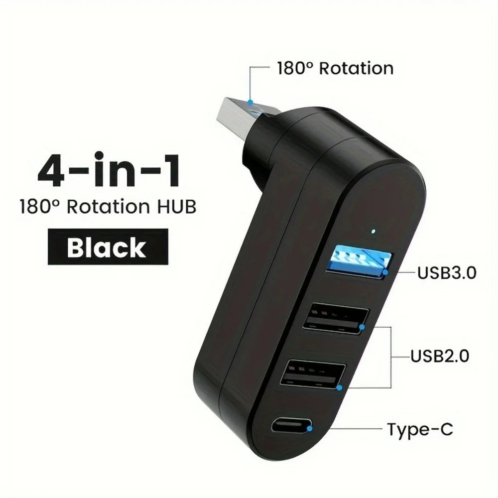 Compact 180° Rotating USB 3.0 Splitter for Laptops & PCs