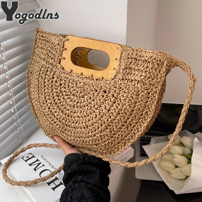 Handwoven Bohemian Straw Shopper Tote Bag