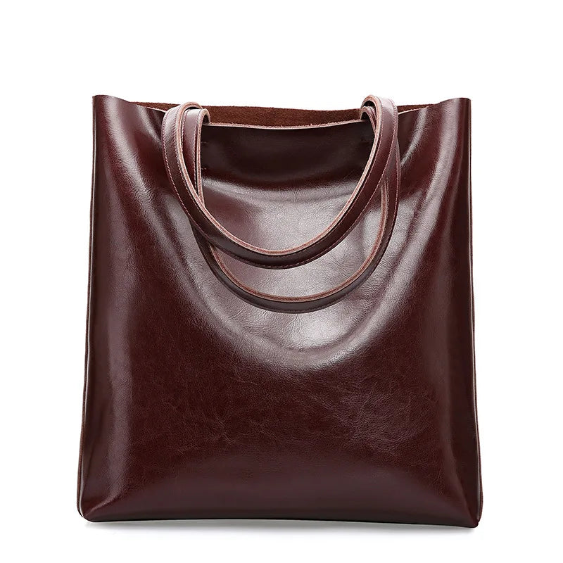 SMILEY SUNSHINE Large Genuine Cowhide Leather Tote Bag