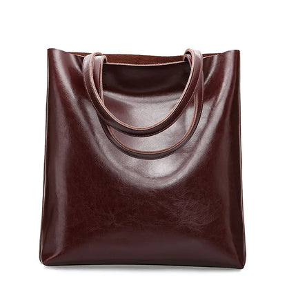 SMILEY SUNSHINE Large Genuine Cowhide Leather Tote Bag