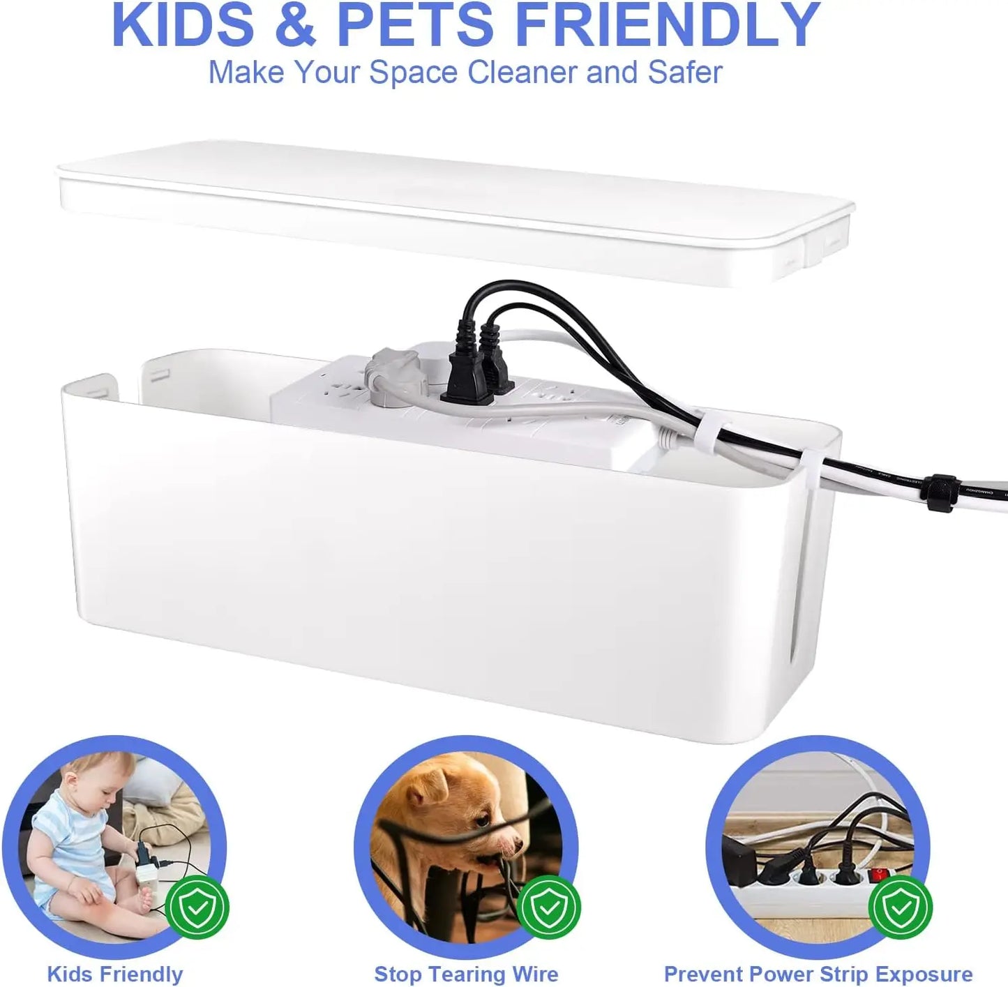 Cable Management Box with Bamboo-Style Lid