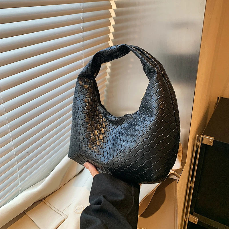 Women’s Woven Embossed PU Leather Hobo Shoulder Bag