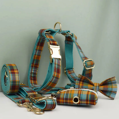Personalized Plaid Dog Collar, Harness & Leash Set
