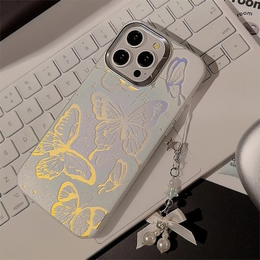 Deluxe Butterfly Glitter Phone Case for iPhone with Lanyard