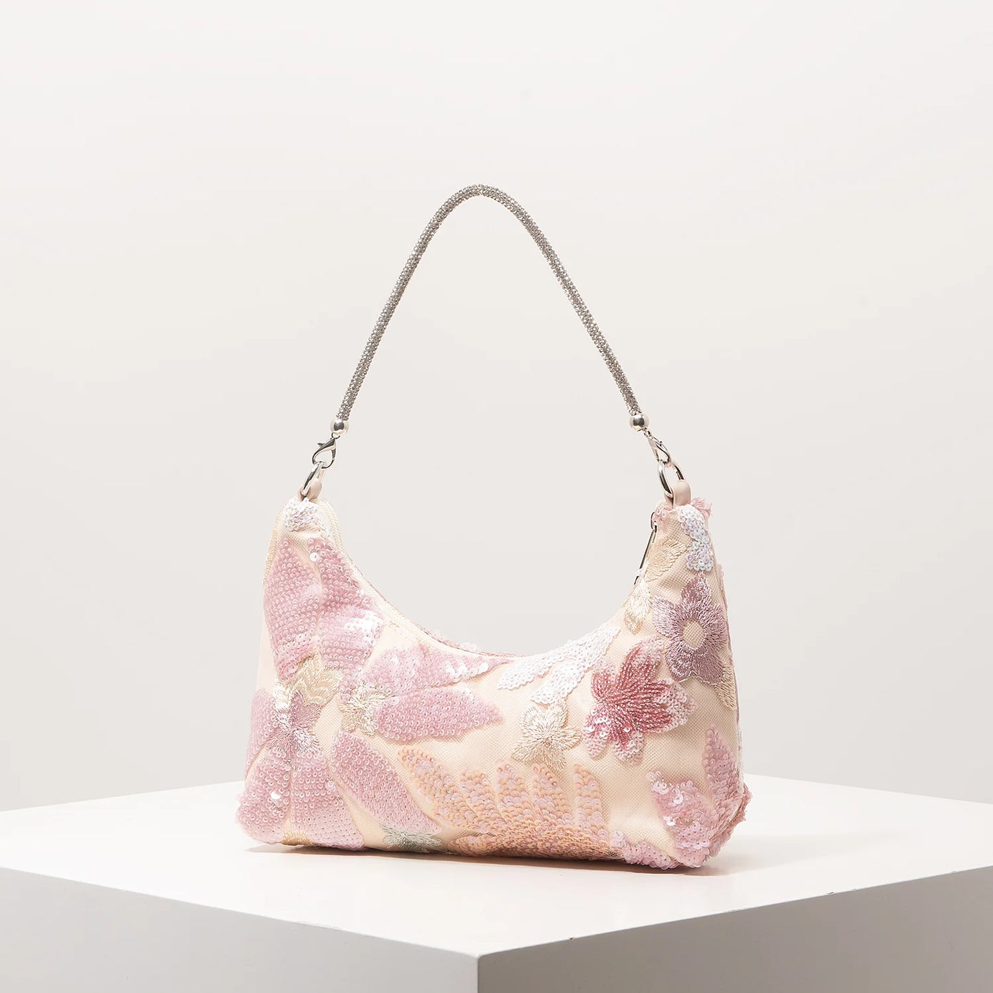 Floral Embroidered Sequin Shoulder Bag