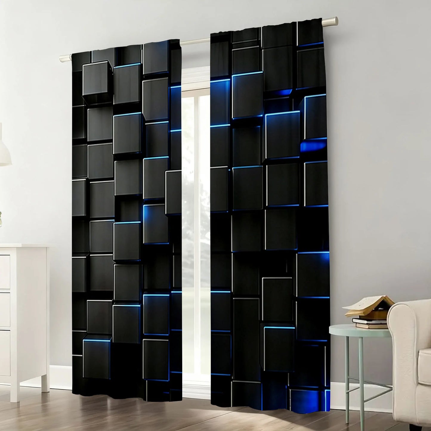 Neon Cube Sheer Curtains 2Pcs Set
