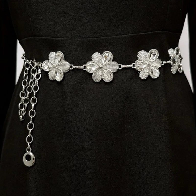 Women’s Rhinestone Flower Waist Chain