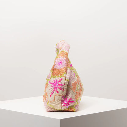 Floral Sequin Half-Moon Evening Bag