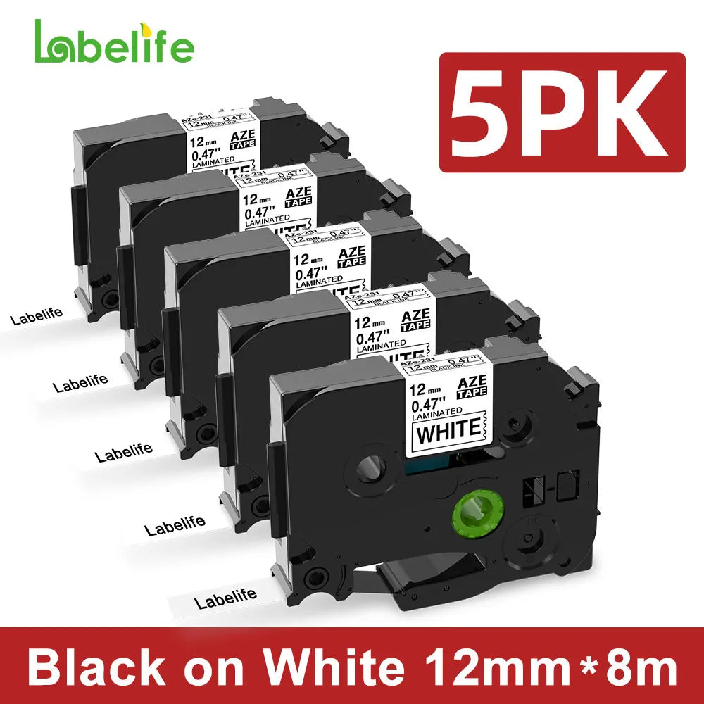 Labelife 5-Pack Compatible Brother P-Touch Label Tape Set