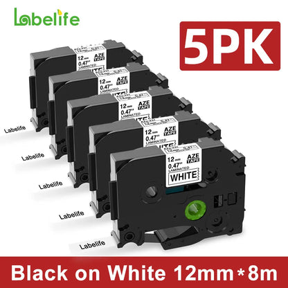 Labelife 5-Pack Compatible Brother P-Touch Label Tape Set
