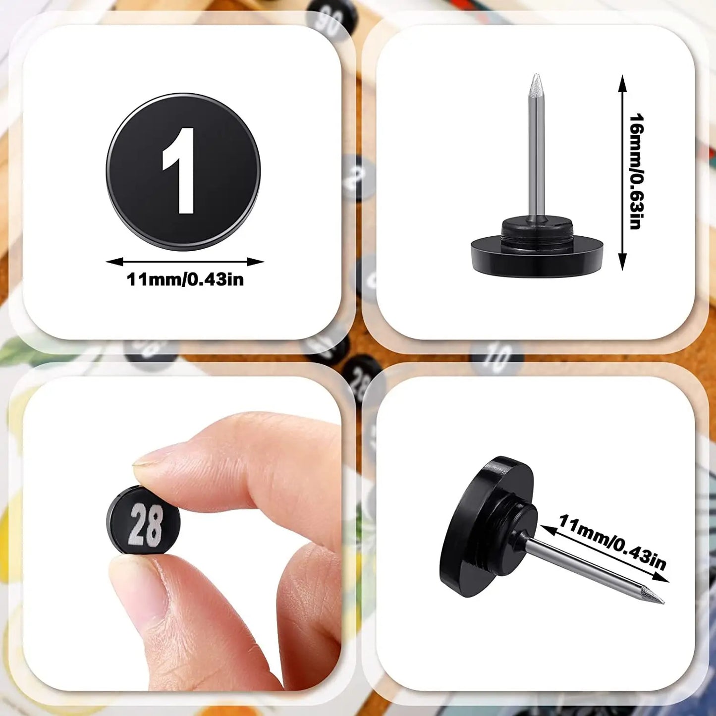 Numbered Round Push Pins for Bulletin Boards