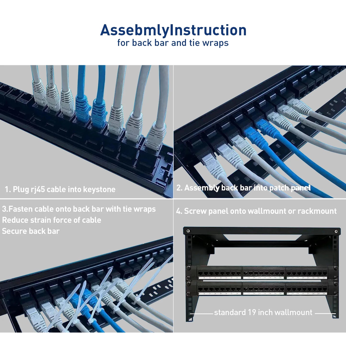 19-Inch RJ45 Keystone Patch Panel with Inline Couplers