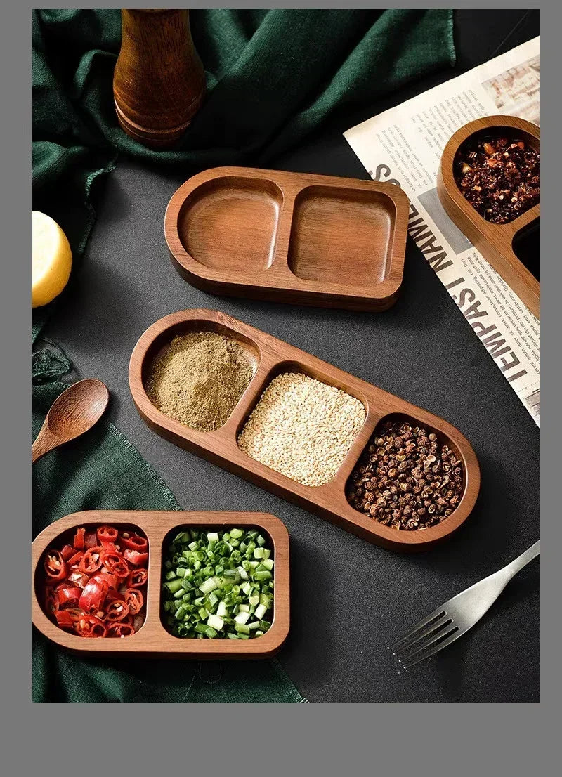 Solid Wood Divided Sauce Dish