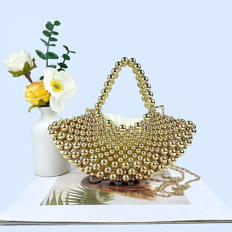 Handmade Beaded Fan-Shaped Evening Bag