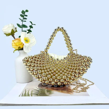Handmade Beaded Fan-Shaped Evening Bag