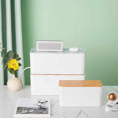 Wooden Cable Storage Box Power Strip Organizer