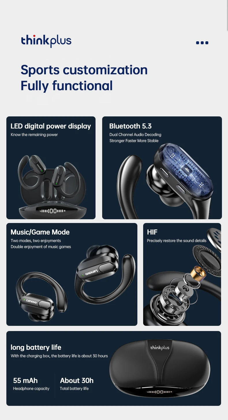 Lenovo XT80 Bluetooth 5.3 Sports Earbuds with Charging Case