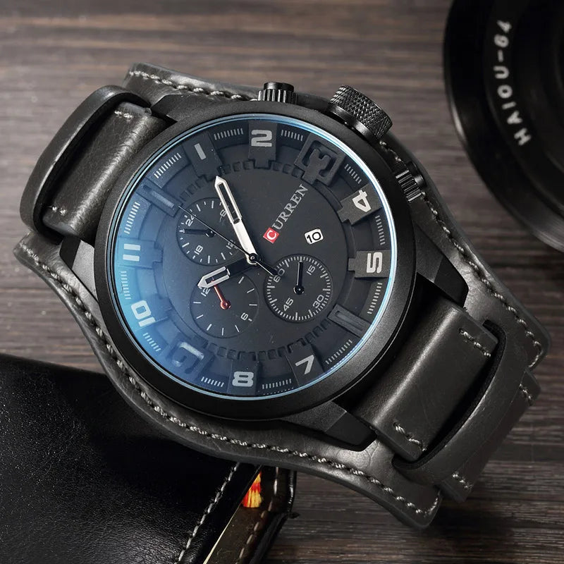 CURREN 8225 Men's Large Dial Leather Quartz Watch