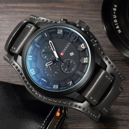 CURREN 8225 Men's Large Dial Leather Quartz Watch