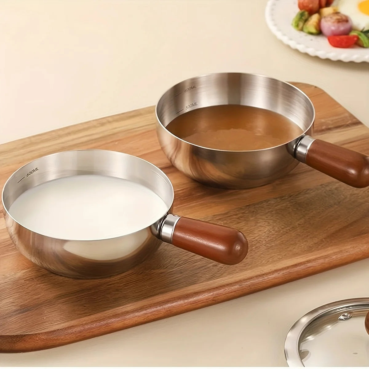 Stainless Steel Milk Pot with Wooden Handle