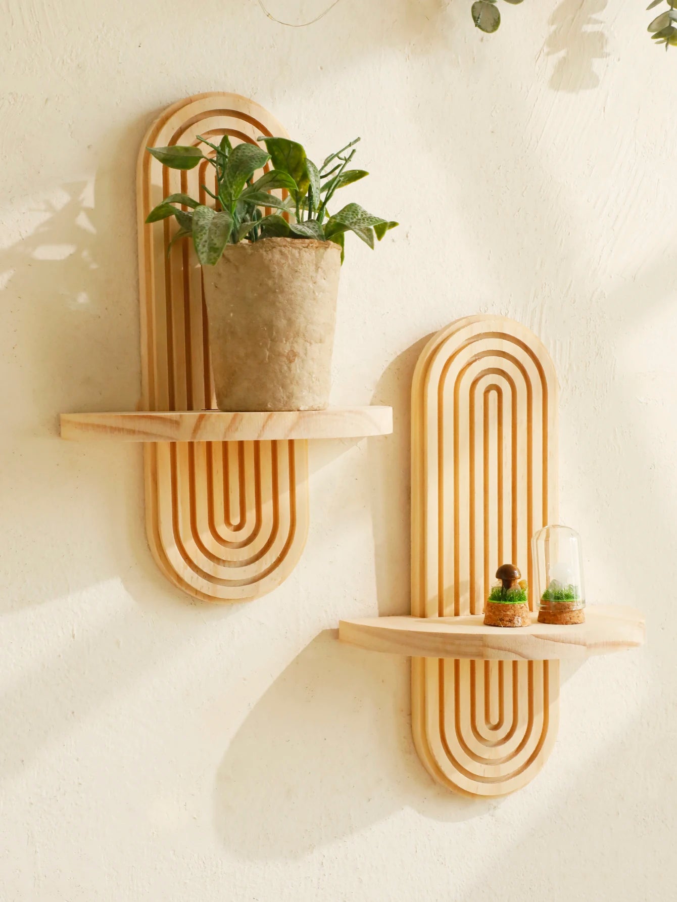 Geometric Natural Wood Wall Mounted Display Shelf