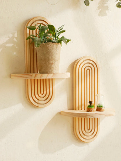 Geometric Natural Wood Wall Mounted Display Shelf