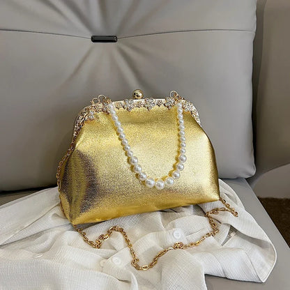 Luxury Pearl Chain Minaudière Shoulder Bag