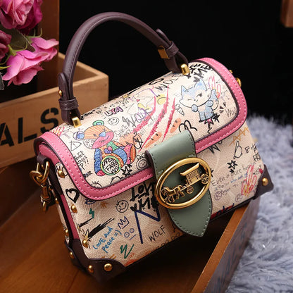 Vintage Graffiti Bear Top Handle Satchel Bag