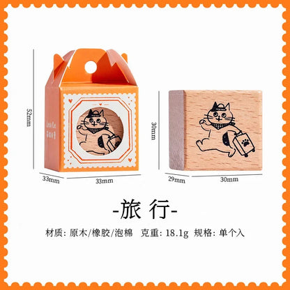 Cute Cat Wooden Decorative Stamp