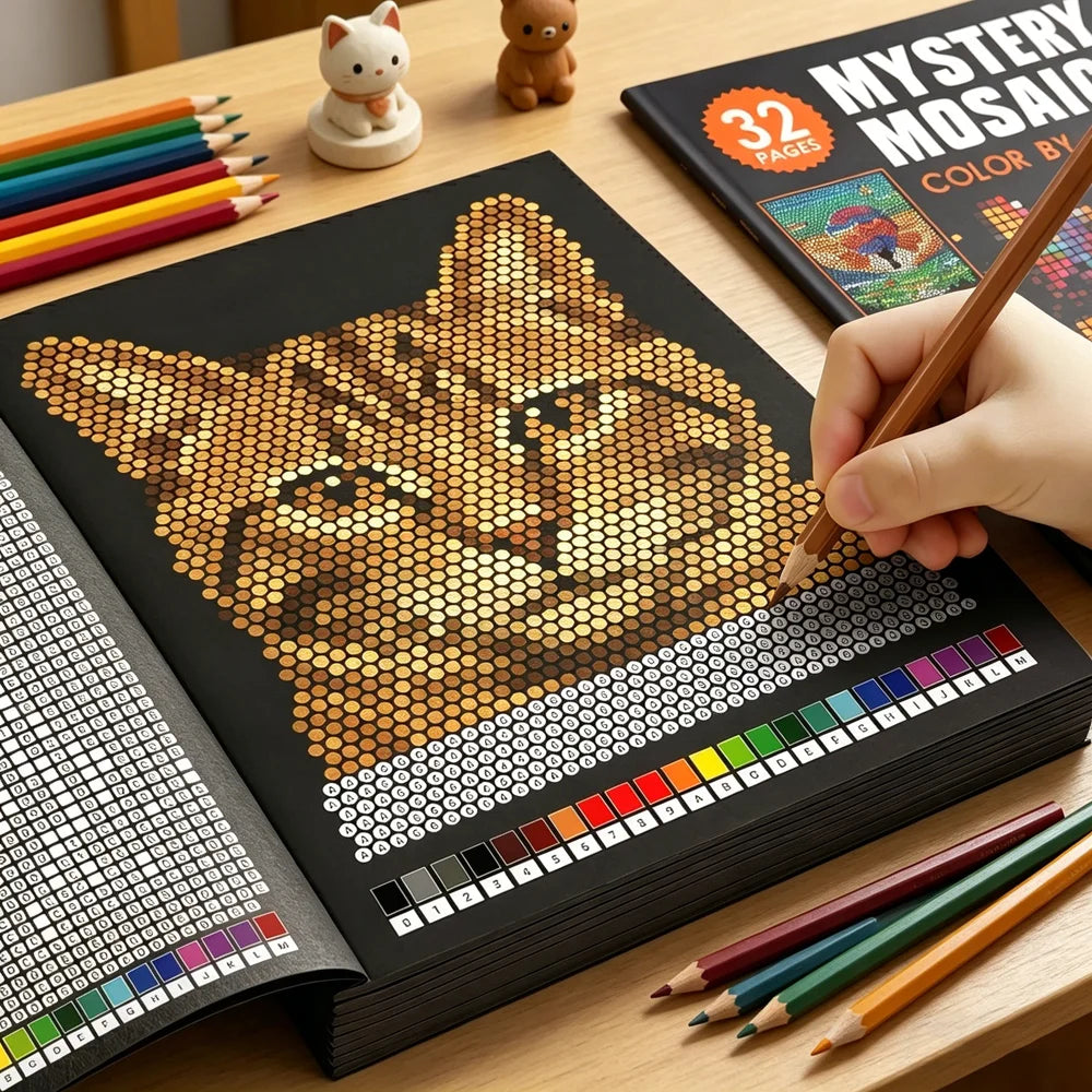 Mystery Mosaics Color by Number Book – 32 Page Pixel Art Coloring Workbook