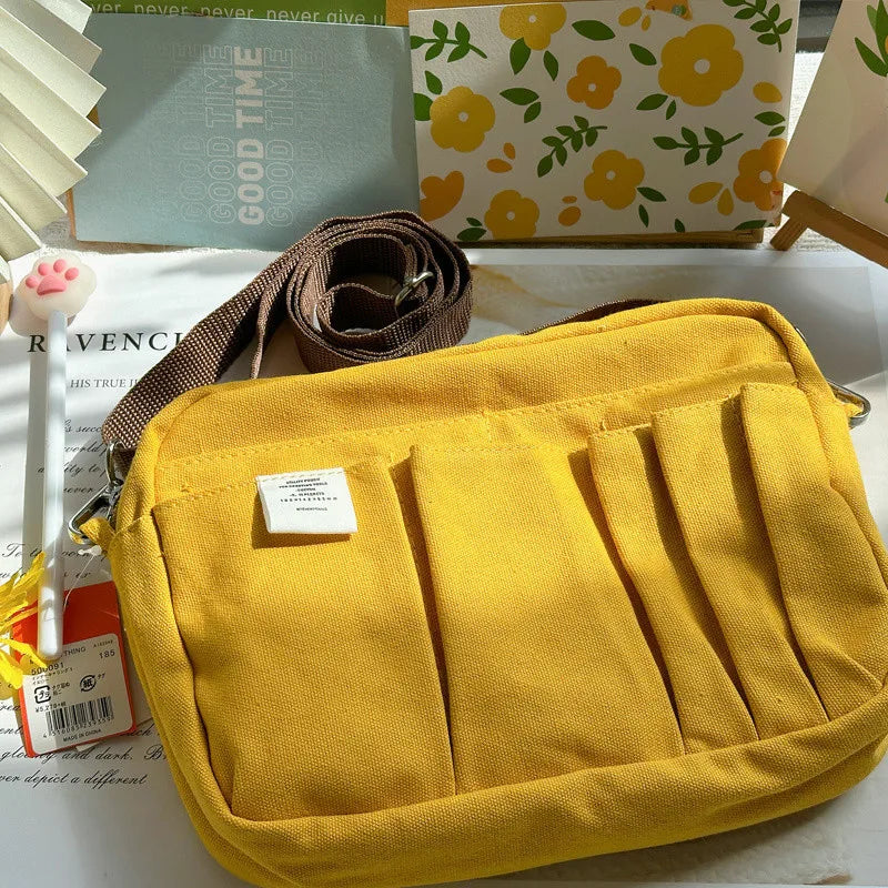 Large Capacity Canvas Pencil Case with Multi-Layer Storage