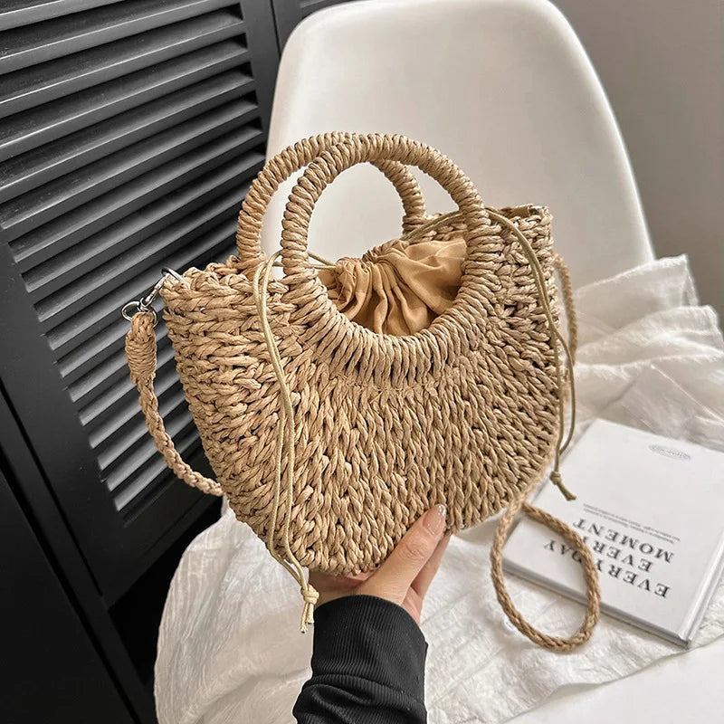 Handwoven Straw Rattan Crossbody Beach Bag