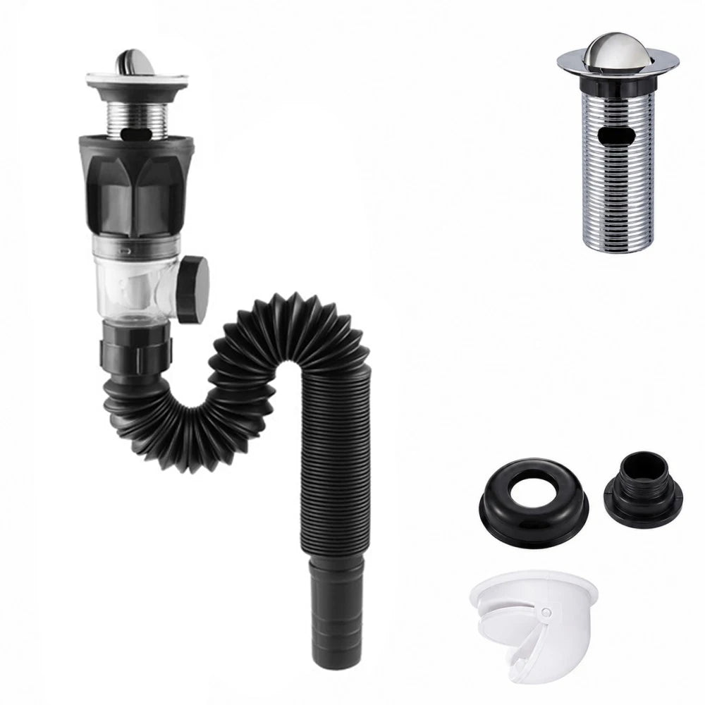 Kitchen & Bathroom Sink Drain Kit with Flexible Hose