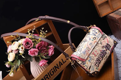 Vintage Graffiti Bear Top Handle Satchel Bag