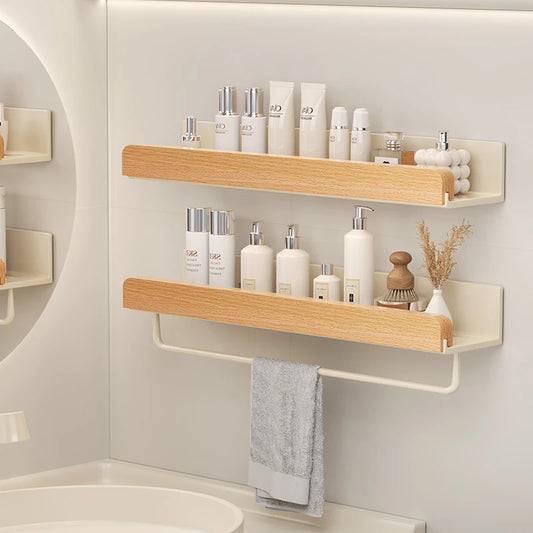 Wood & Aluminium Wall Storage Shelf
