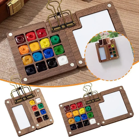 Portable Walnut Wood Watercolor Sketch Palette
