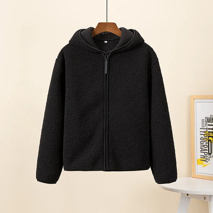 Warm Fleece Hooded Jacket With Zipper