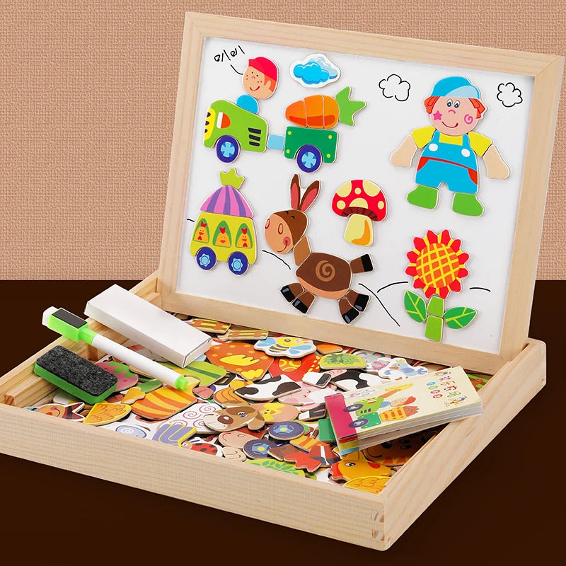 Wooden Magnetic Puzzle & Drawing Board Set