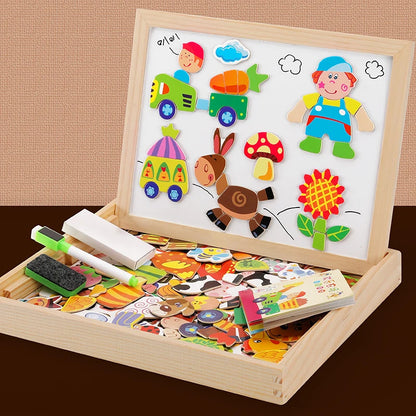Wooden Magnetic Puzzle & Drawing Board Set
