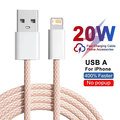 20W Braided Lightning Charging Cable with Reinforced Nylon Weave