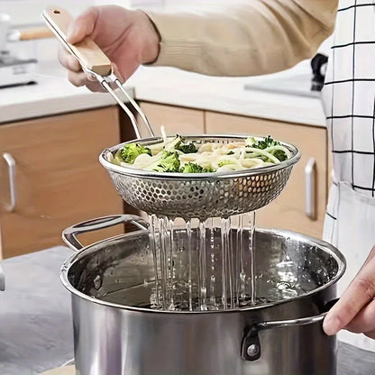 Stainless Steel Fine Mesh Skimmer Spoon with Wooden Handle