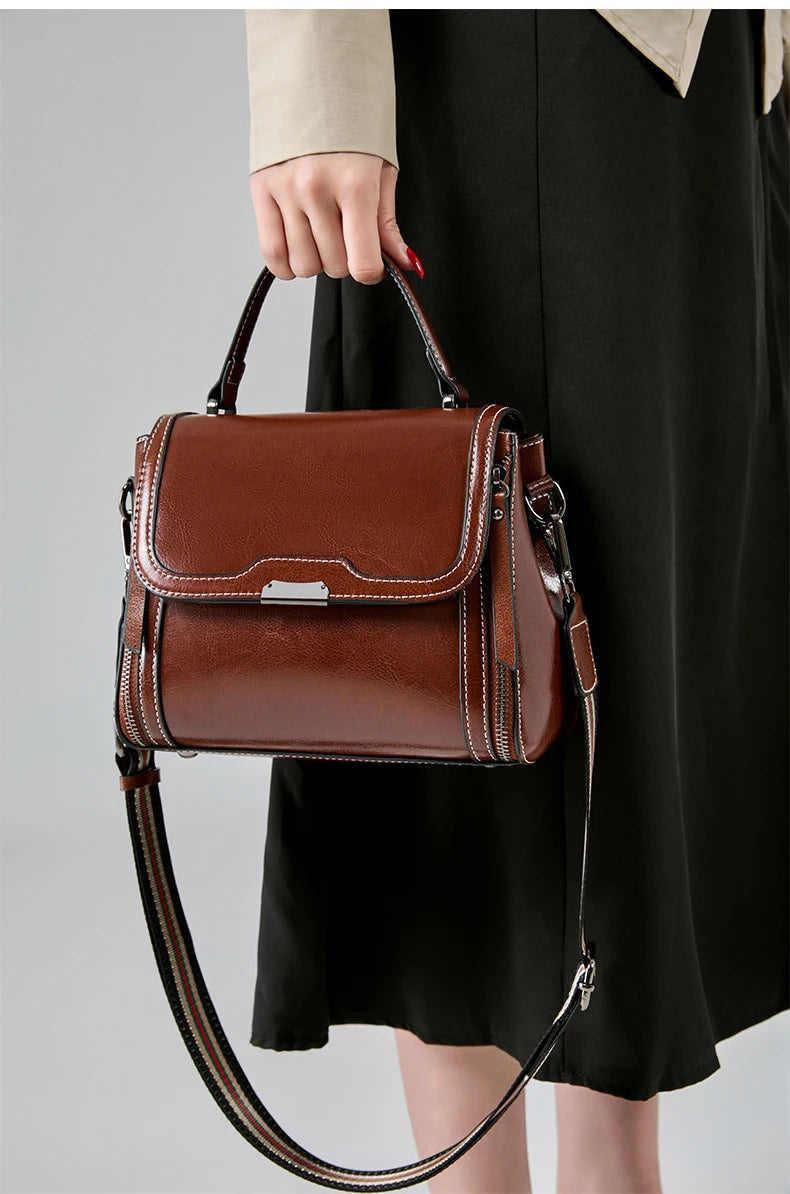 Genuine Cow Leather Top Handle Crossbody Bag