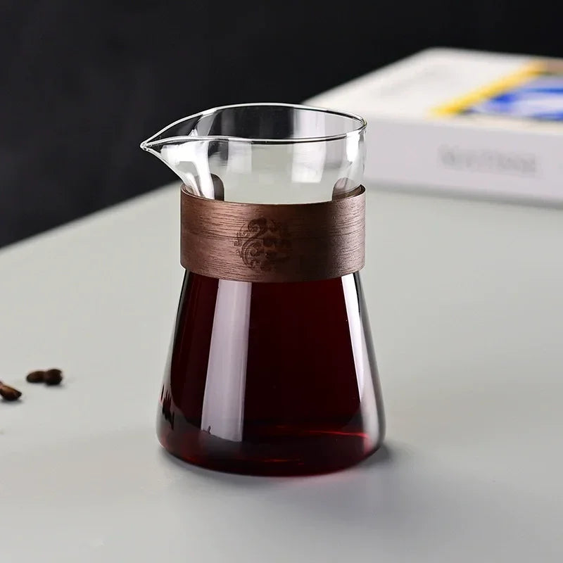 500ml Heat-Resistant Glass Coffee Carafe with Wooden Collar