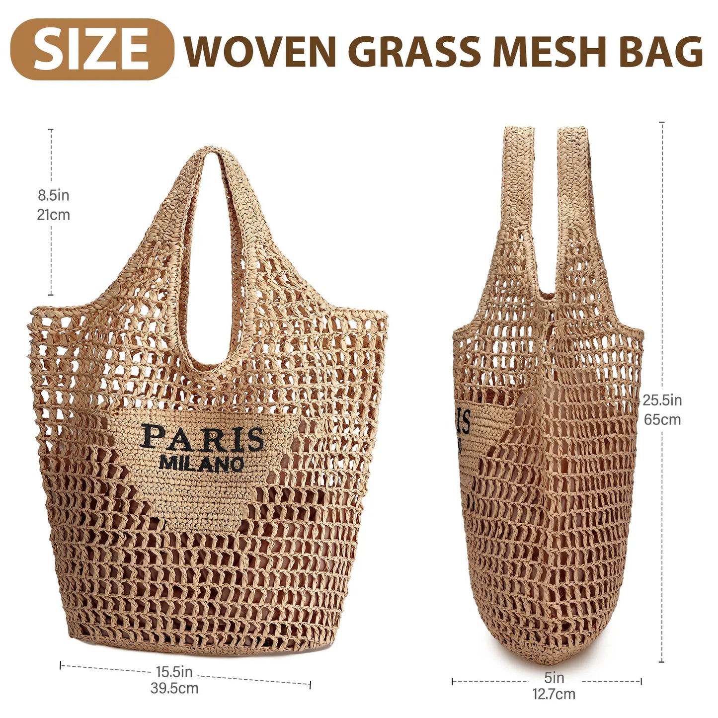 Straw Beach Tote Bag – Handmade Woven Summer Shoulder Bag