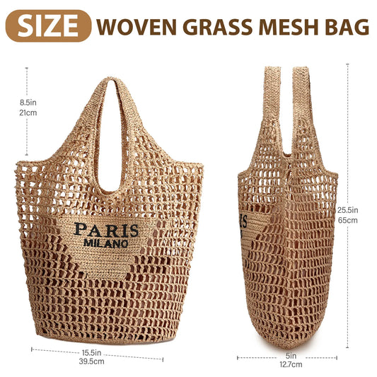 Straw Beach Tote Bag – Handmade Woven Summer Shoulder Bag