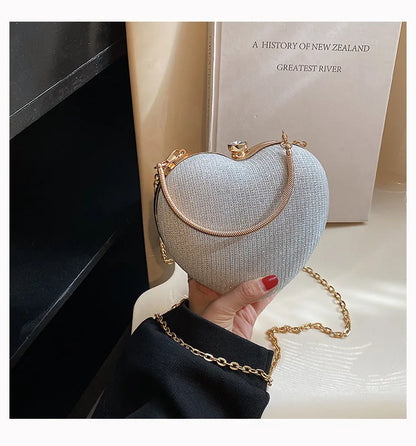 Heart-Shaped Evening Clutch Bag with Chain Strap