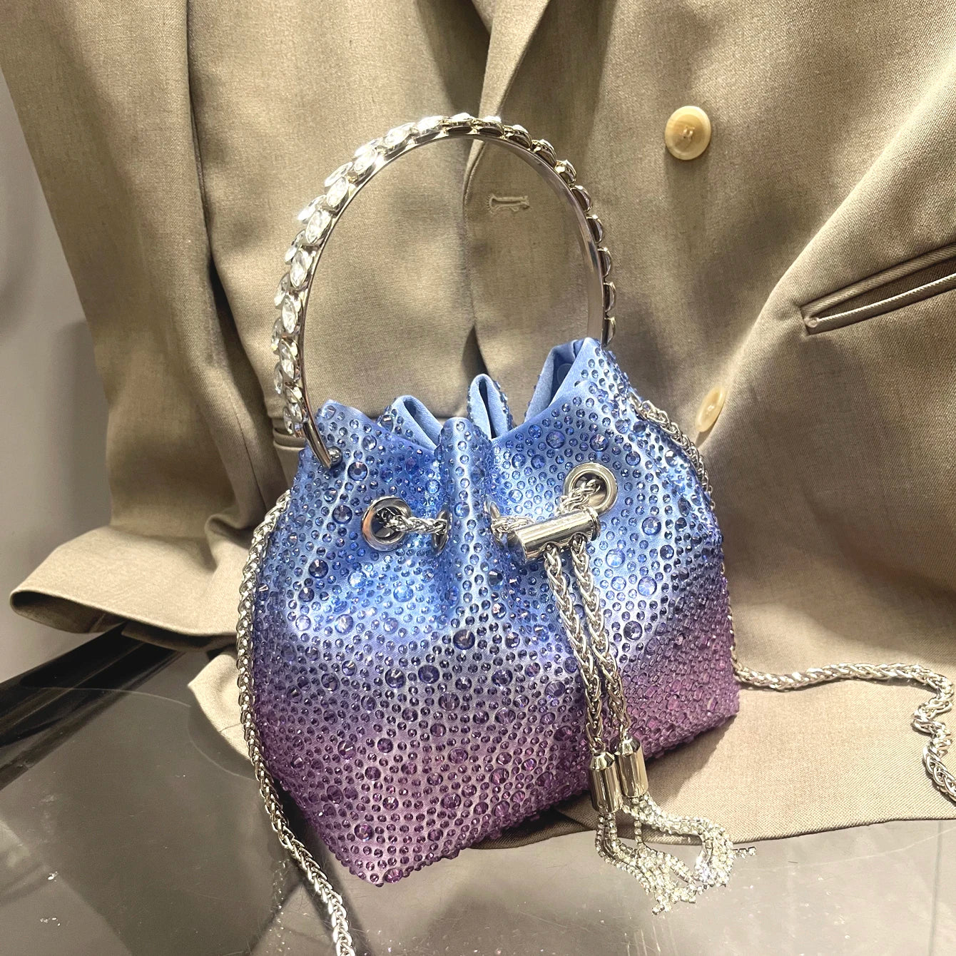 Luxury Rhinestone Bucket Evening Bag