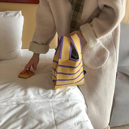 Handmade Knitted Striped Mini Tote Bag