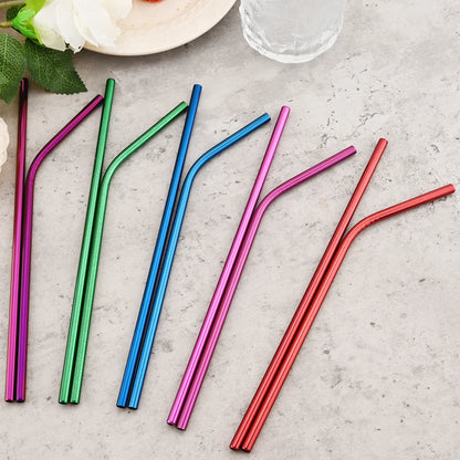 Reusable 304 Stainless Steel Metal Drinking Straws Set with Cleaning Brush