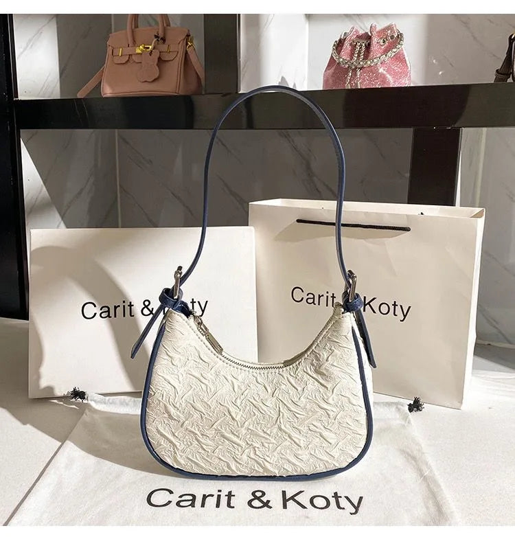 Pleated Crescent Shoulder Bag for Women